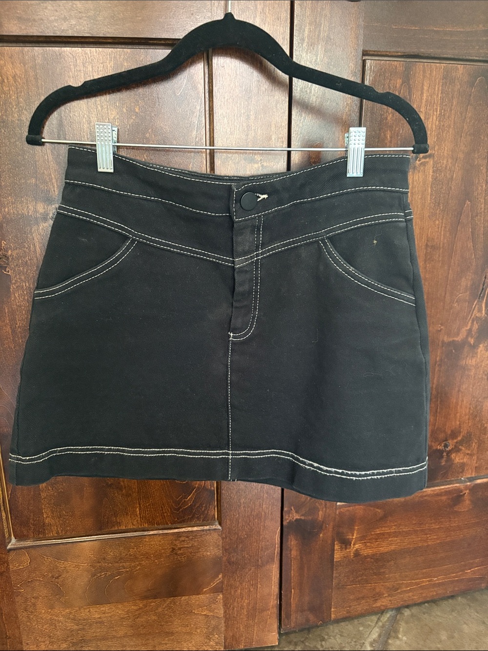 Zara Black Mini Skirt with White Contrast Stitching